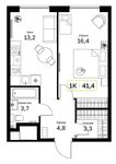 Планировка 1-комнатной квартиры, 41,4 м2