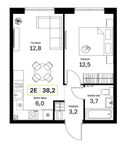 Планировка 1-комнатной квартиры, 38,2 м2