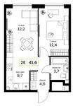 Планировка 1-комнатной квартиры, 41,6 м2