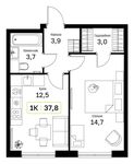 Планировка 1-комнатной квартиры, 37,8 м2