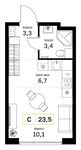 Планировка квартиры студии, 23,5 м2