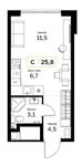 Планировка квартиры студии, 25,8 м2