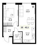 Планировка 1-комнатной квартиры, 42,1 м2