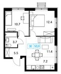 Планировка  2-комнатной квартиры, 50,7 м2