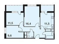 Планировка 3-комнатной квартиры, 69 м2