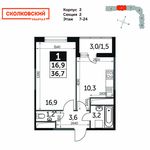 Планировка 1-комнатной квартиры, 36,7 м2