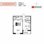 Планировка 1-комнатной квартиры, 43 м2