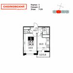 Планировка 1-комнатной квартиры, 34,9 м2