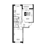 Планировка 2-комнатной квартиры, 57,2 м2