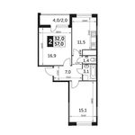 Планировка 2-комнатной квартиры, 57 м2