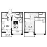 Планировка 1-комнатной квартиры, 48,8 м2