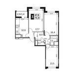 Планировка 3-комнатной квартиры, 73,9 м2