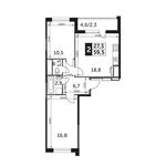 Планировка 2-комнатной квартиры, 59,5 м2
