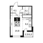 Планировка квартиры студии, 31,5 м2
