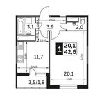 Планировка 1-комнатной квартиры, 42,6 м2