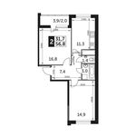 Планировка 2-комнатной квартиры, 56,8 м2