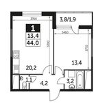 Планировка 1-комнатной квартиры, 44,8 м2