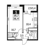 Планировка 1-комнатной квартиры, 36,4 м2