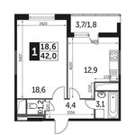 Планировка 1-комнатной квартиры, 42,6 м2
