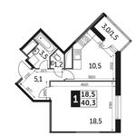 Планировка 1-комнатной квартиры, 40,3 м2
