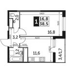 Планировка 1-комнатной квартиры, 38,5 м2