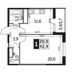 Планировка 1-комнатной квартиры, 42,4 м2