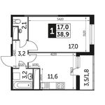 Планировка 1-комнатной квартиры, 39,2 м2
