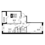 Планировка 2-комнатной квартиры, 57,5 м2