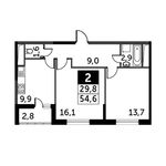 Планировка 2-комнатной квартиры, 54,6 м2