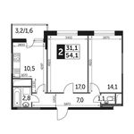 Планировка 2-комнатной квартиры, 54,4 м2