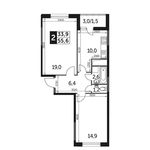 Планировка 2-комнатной квартиры, 55,8 м2