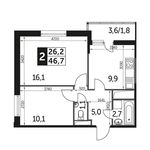 Планировка 2-комнатной квартиры, 46,8 м2