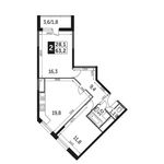 Планировка 2-комнатной квартиры, 63,7 м2