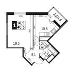 Планировка 1-комнатной квартиры, 40,6 м2