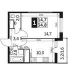 Планировка 1-комнатной квартиры, 35,3 м2