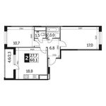 Планировка 2-комнатной квартиры, 60,3 м2