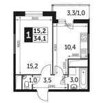 Планировка 1-комнатной квартиры, 34,7 м2