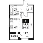 Планировка квартиры студии, 30,8 м2