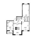 Планировка 3-комнатной квартиры, 78,2 м2
