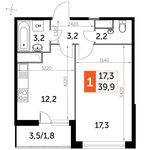 Планировка 1-комнатной квартиры, 39,9 м2