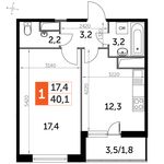 Планировка 1-комнатной квартиры, 40,1 м2
