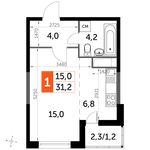 Планировка квартиры студии, 31,2 м2
