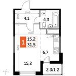Планировка квартиры студии, 31,5 м2