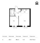 Планировка 2-комнатной квартиры, 43 м2