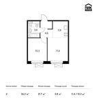 Планировка 2-комнатной квартиры, 36,3 м2