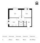 Планировка 2-комнатной квартиры, 47,6 м2