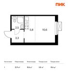 Планировка квартиры студии, 21,9 м2
