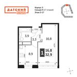 Планировка 1-комнатной квартиры, 32,9 м2
