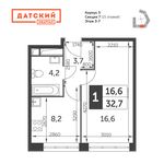 Планировка 1-комнатной квартиры, 32,7 м2