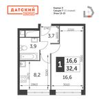 Планировка 1-комнатной квартиры, 32,4 м2